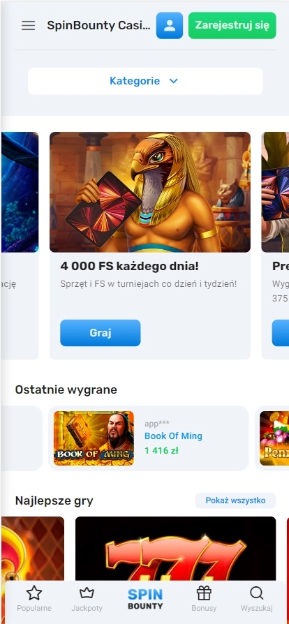 Strona Główna Aplikacji Mobilnej SpinBounty