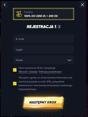 Formularz rejestracyjny w Quickwin Casino nr 2