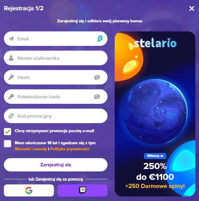 Rejestracja i weryfikacja w Stelario Casino