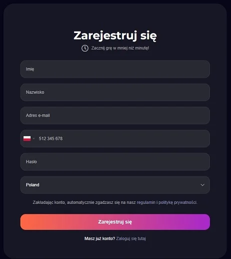 Rejestracja - Gxmble casino