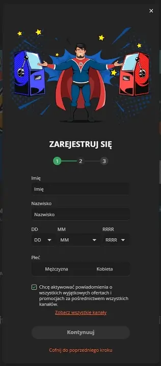 Drugi formularz rejestracyjny BruceBet Casino