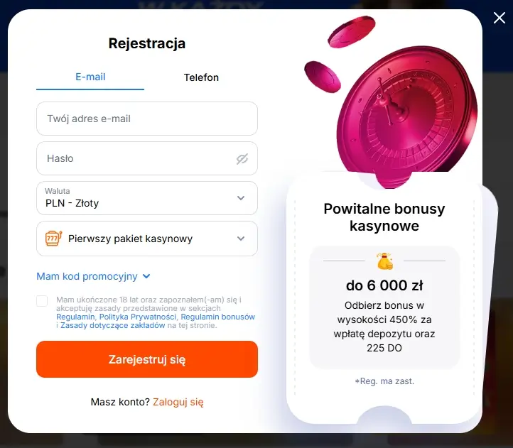 Formularz rejestracji w VulkanSpiele