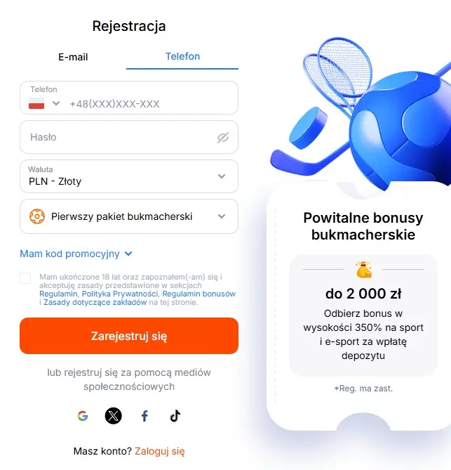 formularz rejestracyjny Vulkan Bet Casino 2 krok